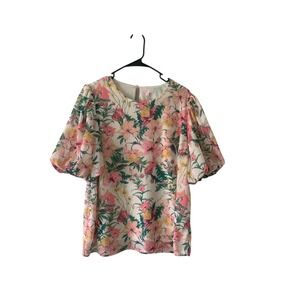 Love Wednesday boutique brand Floral Blouse Puff Sleeve Pink Yellow Green‎ XL